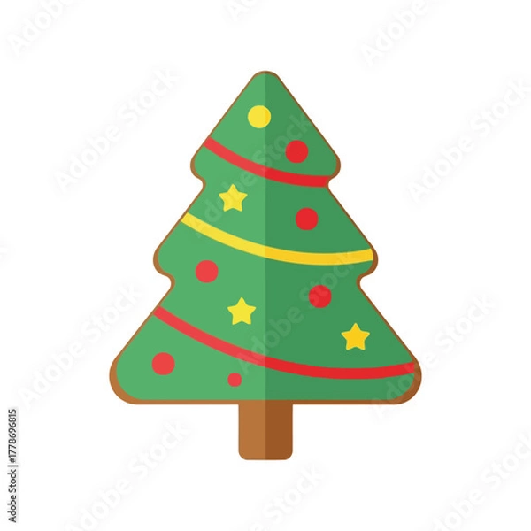 Obraz Flat design decorated christmas tree festive holiday celebration vector illustration isolated on white background