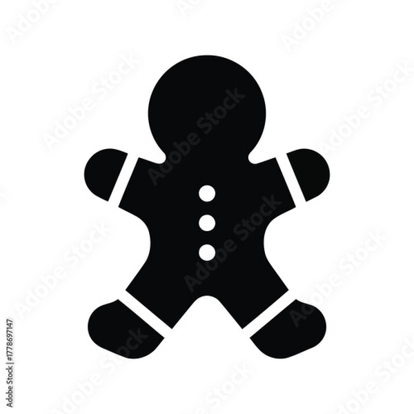 Obraz Simple gingerbread man icon festive christmas holiday food character silhouette graphic isolated on white background