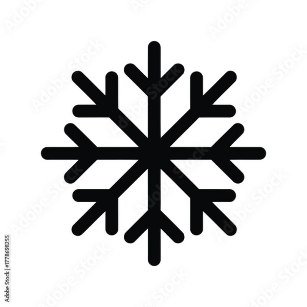 Obraz Black snowflake icon simple geometric cold weather winter element symbol isolated on white background