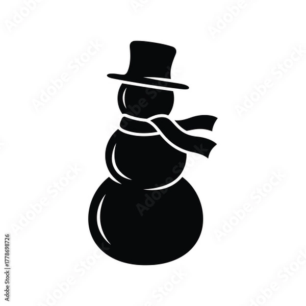 Obraz Simple silhouette of a snowman with top hat and scarf for winter holidays isolated on white background
