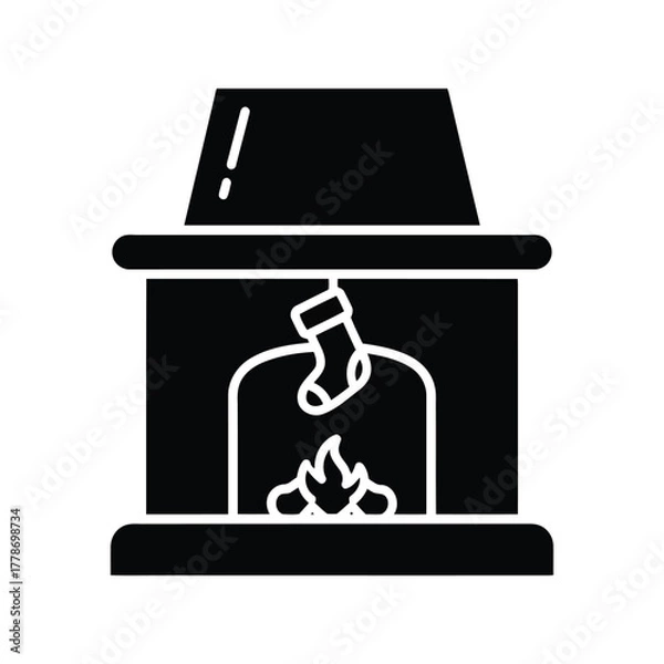 Obraz Cozy christmas fireplace icon with stocking and flames festive holiday hearth illustration isolated on white background