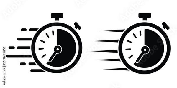 Fototapeta A fast time logo featuring a stopwatch, representing a speed concept for quick delivery, express, and urgent services. This vector line icon illustrates deadlines and delays