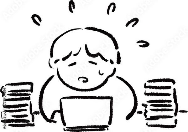 Obraz たくさんの資料に追われる人のイラスト