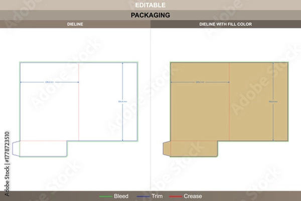 Obraz Presentation folder dieline produced by refined vector tracing ensuring printing steadiness packaging fold balanced die line layout builds organized folder with visual appeal