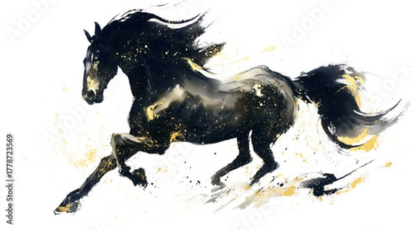 Obraz 水墨画風の駆け巡るリアルめな馬_透過素材