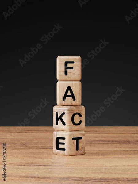 Fototapeta Flipping Wooden cube block for change fake to fact , news and social media concept.