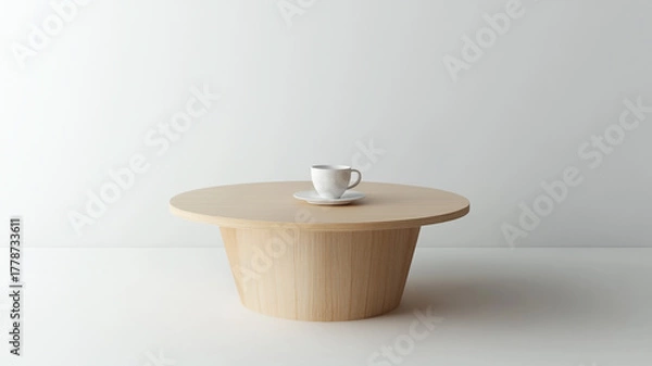 Fototapeta Minimalist Wooden Coffee Table with White Cup