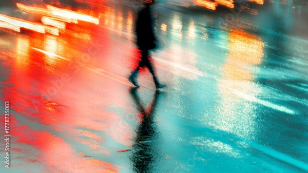 Fototapeta City Ghost Illustration. Silhouette in Neon Rain