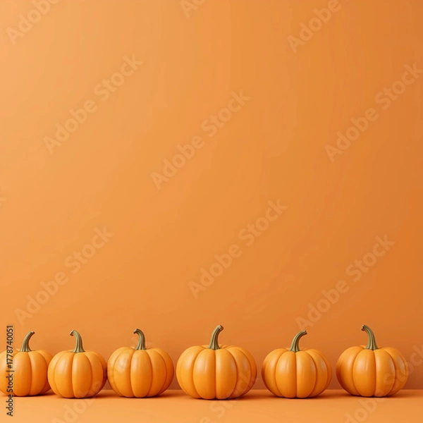Obraz Simple 3D pumpkins lined up on the bottom edge; neutral orange background and wide blank top for text. 🎃✨
