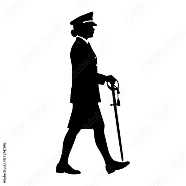 Fototapeta Officer walking with sword silhouette uniform