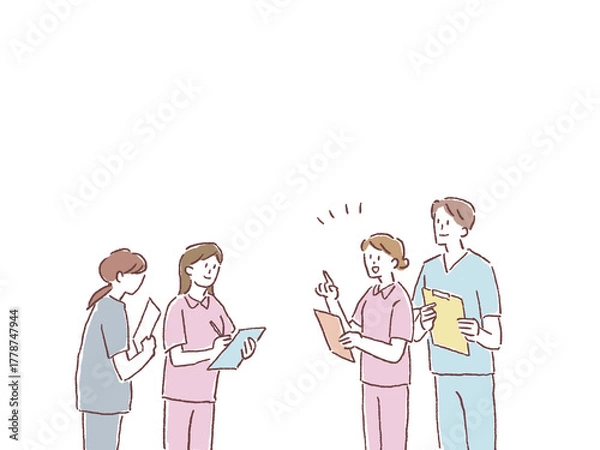 Obraz 申し送り、ミーティングをする看護師、介護士