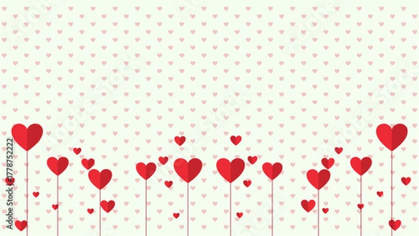 Fototapeta Love hearts pattern background. Love hearts pattern with red hearts creates a romantic background perfect for valentines day. Suitable for greeting cards, social media posts, and romantic designs.