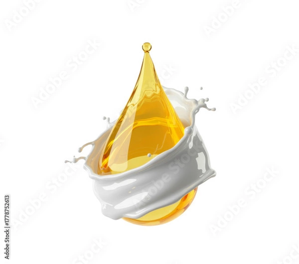 Fototapeta oil and milk drop collision on white background.