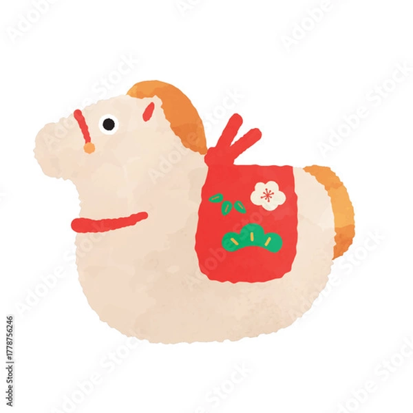 Obraz 午年置物イラスト　水彩タッチ