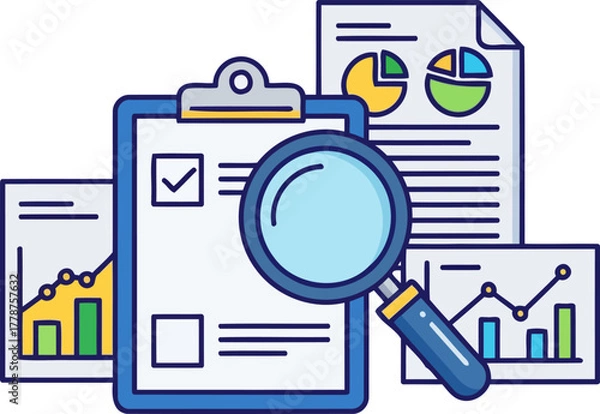 Obraz data discovery scrutinizing business metrics to validate progress and optimize strategy, isolated on transparent background