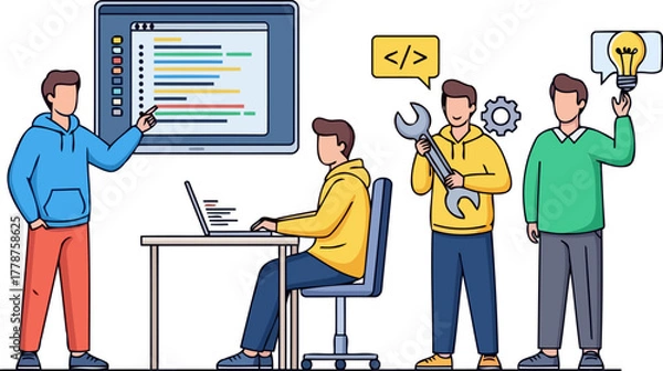 Obraz collaborative tech team crafting innovative software, from concept to deployment, isolated on transparent background