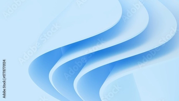Fototapeta Abstract wavy curved 3d render. Blue soft layers of plastic with lines, folds, ruffles. Modern wallpaper, texture pattern.