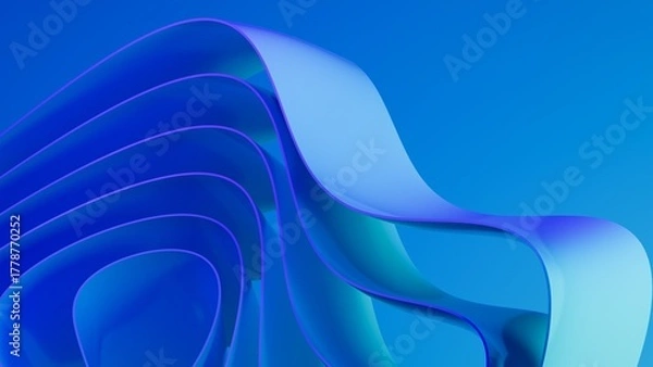 Fototapeta Abstract wavy curved 3d render. Blue soft layers of plastic with lines, folds, ruffles. Modern wallpaper, texture pattern.