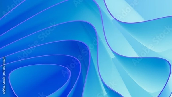 Fototapeta Abstract wavy curved 3d render. Blue soft layers of plastic with lines, folds, ruffles. Modern wallpaper, texture pattern.