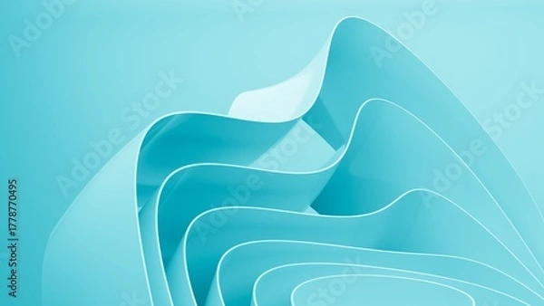 Fototapeta Abstract wavy curved 3d render. Turquoise soft layers of plastic with lines, folds, ruffles. Modern wallpaper, texture pattern.