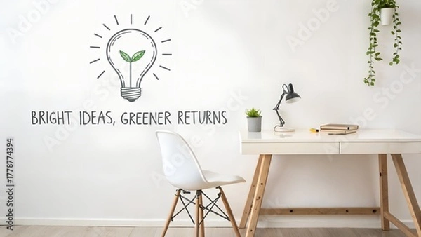 Fototapeta A lightbulb with plant concept on white wall at workspace
