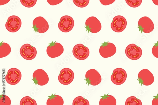 Obraz Cute tomato fruit pattern with hand-drawn style on cream background seamless repeat pattern