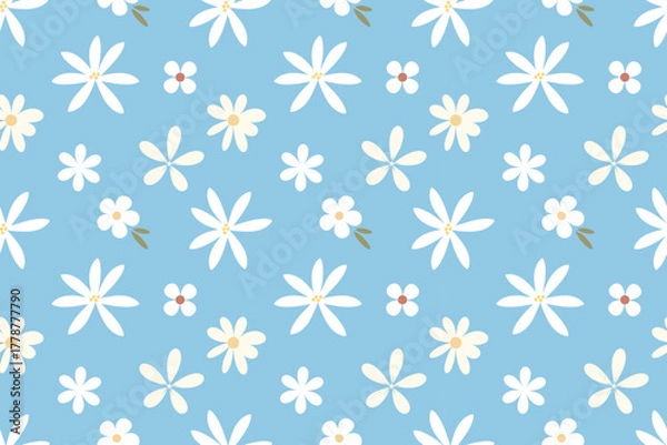 Obraz White daisy flower pattern on soft blue background seamless repeat pattern