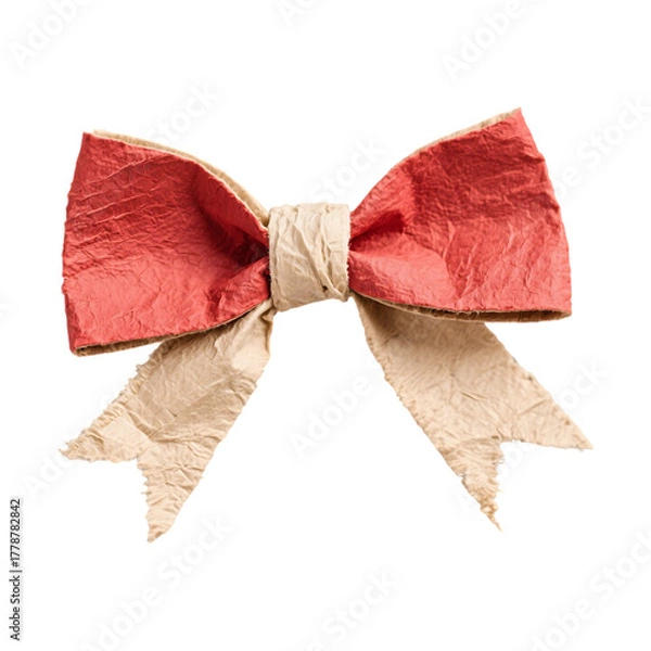 Fototapeta Crafted Paper Bow Isolated Transparent Background Decorative Element