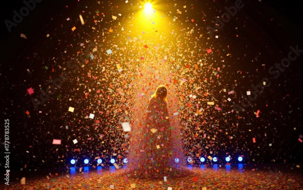 Fototapeta stage light and confetti