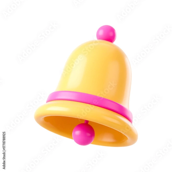 Fototapeta Cute Yellow and Pink 3D Bell Icon with a Fun Playful Design Isolated on a Transparent Background