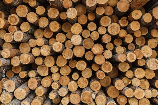 Fototapeta Pile of wood logs with a lot of different sizes