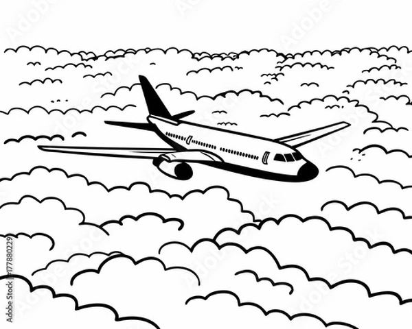 Fototapeta Airplane flying through the clouds