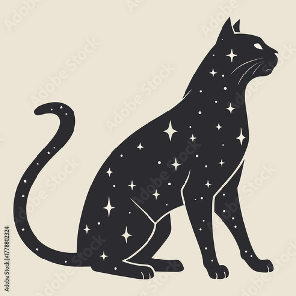 Fototapeta Celestial cat with stars, a mystical feline friend