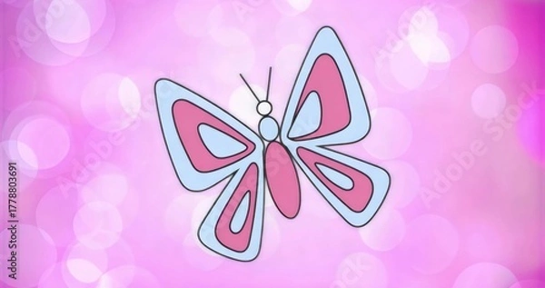 Obraz Displaying stylized butterfly graphic on pink gradient background, with pastel bokeh circles