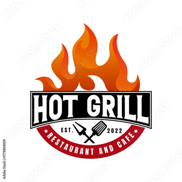 Fototapeta Hot Grill Logo Design Vector Template