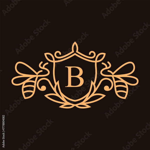 Fototapeta Queen bee luxury logo. Bee honey graphic design template vector illustration
