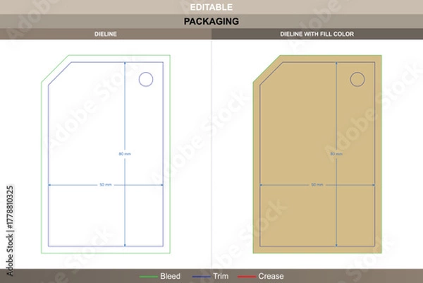 Obraz Custom dimensions rectangular chamfers hang tags dieline formed through vector design refining printing alignment packaging fold die line contour delivers firm angular edges