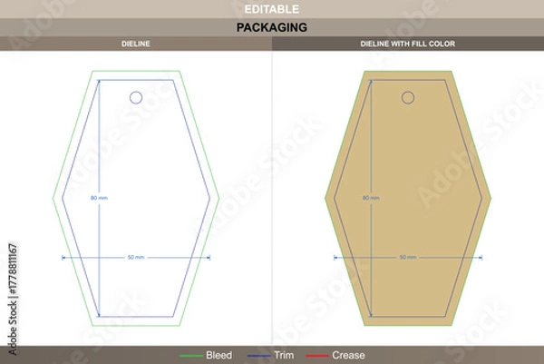 Obraz Custom dimensions hexagonal hang tags dieline shaped through vector control refining printing sharpness packaging form die line pattern builds even six-sided geometric tag