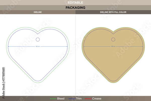 Obraz Custom dimensions heart shaped tags cards dieline structured through vector detail refining printing finish packaging form die line mapping builds curved romantic outline