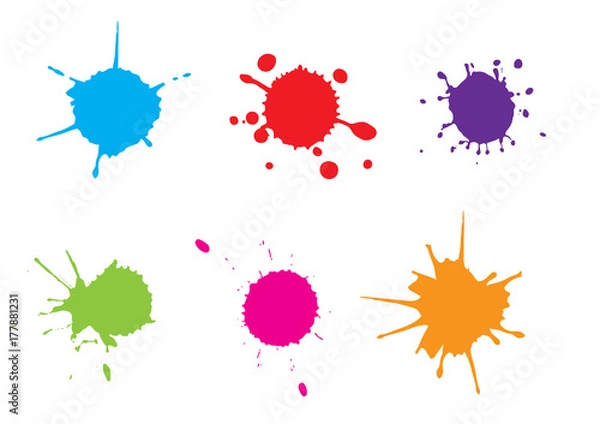 Fototapeta Vector Color paint splatter.splash set.Vector illustration. blue  red  green  pink  orange color