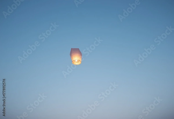 Obraz Sky Lantern Floating in Clear Blue Twilight Sky