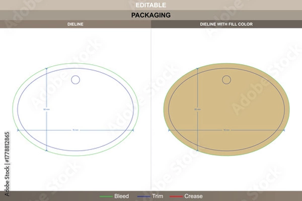 Obraz Custom dimensions hang tags oval dieline crafted through vector layout refining printing consistency packaging structure die line fold keeps oval tag centered and balanced
