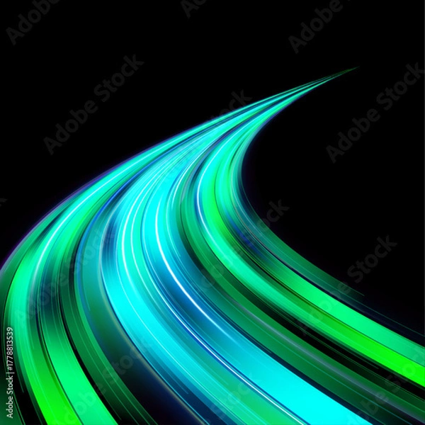 Obraz Bright neon waves ripple across the dark canvas, twisting and turning with glowing curves. Energy pulses flow in dynamic streaks. Perfect for futuristic digital designs. 
