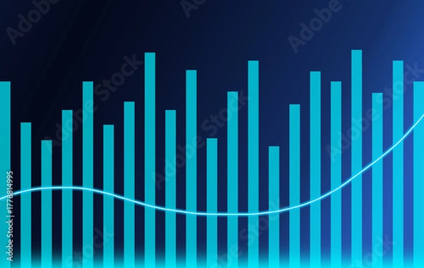 Fototapeta Blue glowing financial bar chart with smooth line graph representing data statistics and business growth
