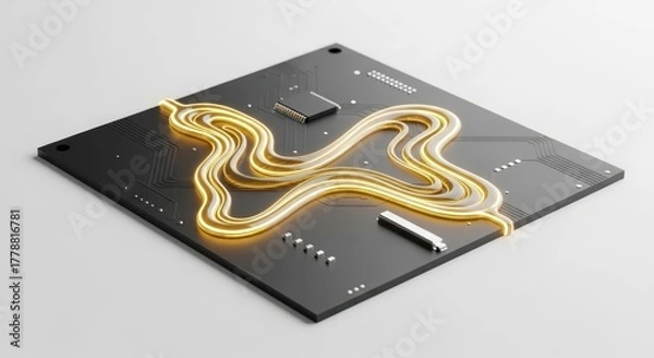 Fototapeta Motherboard with glowing cables isolated on white background for technology concept