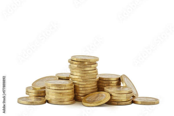 Obraz Piles of euro coins on white background
