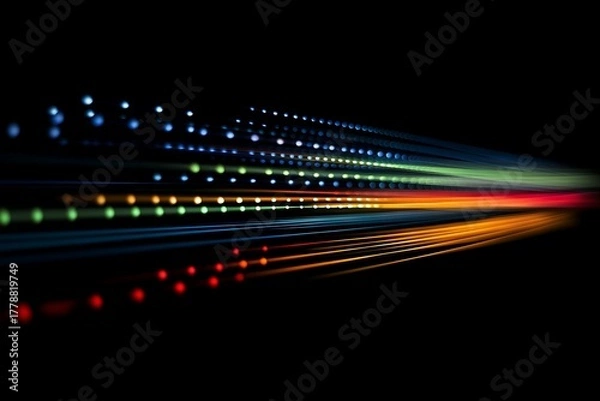 Fototapeta Abstract Data Flow Background - Futuristic Digital Speed Lines and Colorful Dot Network