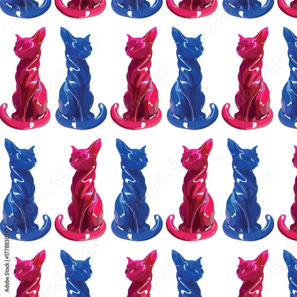 Obraz Pattern with red and blue cats. Printable. Vector illustration.
