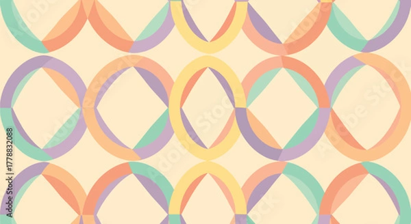 Fototapeta Abstract watercolor pattern of interlocking circles in pastel shades on light background