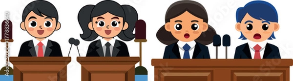 Fototapeta debate illustration, man and woman discussion, business communication vector, public speaking clipart, office meeting art, conference discussion, formal conversation, professional disagreement, corpor